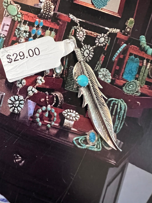 Native Handmade Sterling & Turquoise Pendant 1.25”