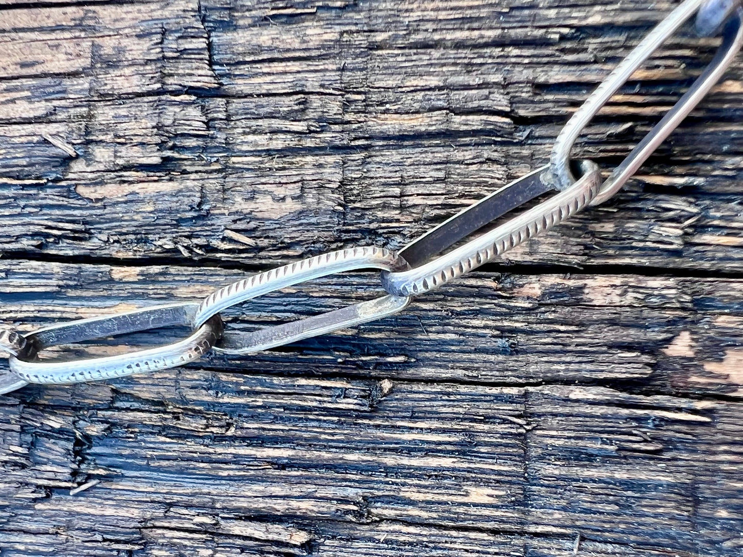 Native American Handmade Textured, Oxidized Paperclip Chain Necklace 24”