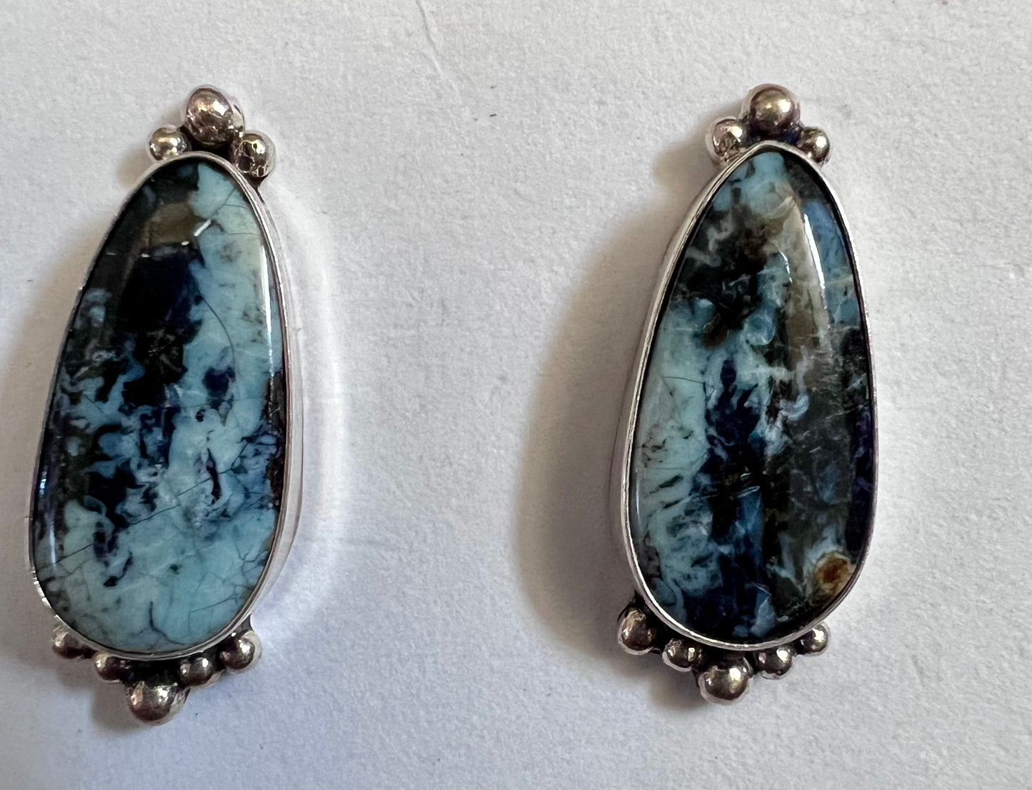 Native Navajo Handmade Sterling & New Lander Variscite Post Earrings 1”