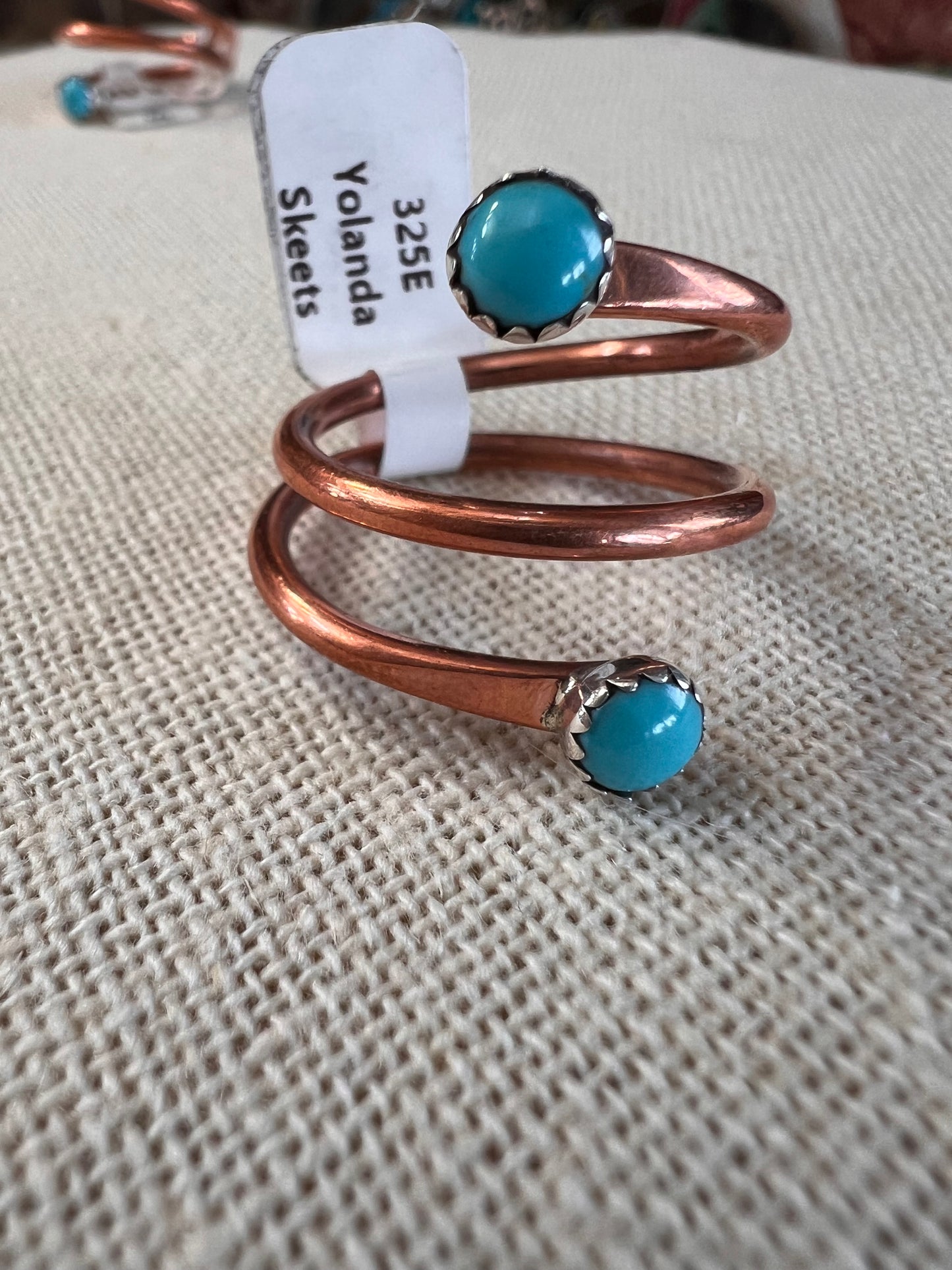 Navajo Handmade by Yolanda Skeets Adjustable Copper & Turquoise Ring