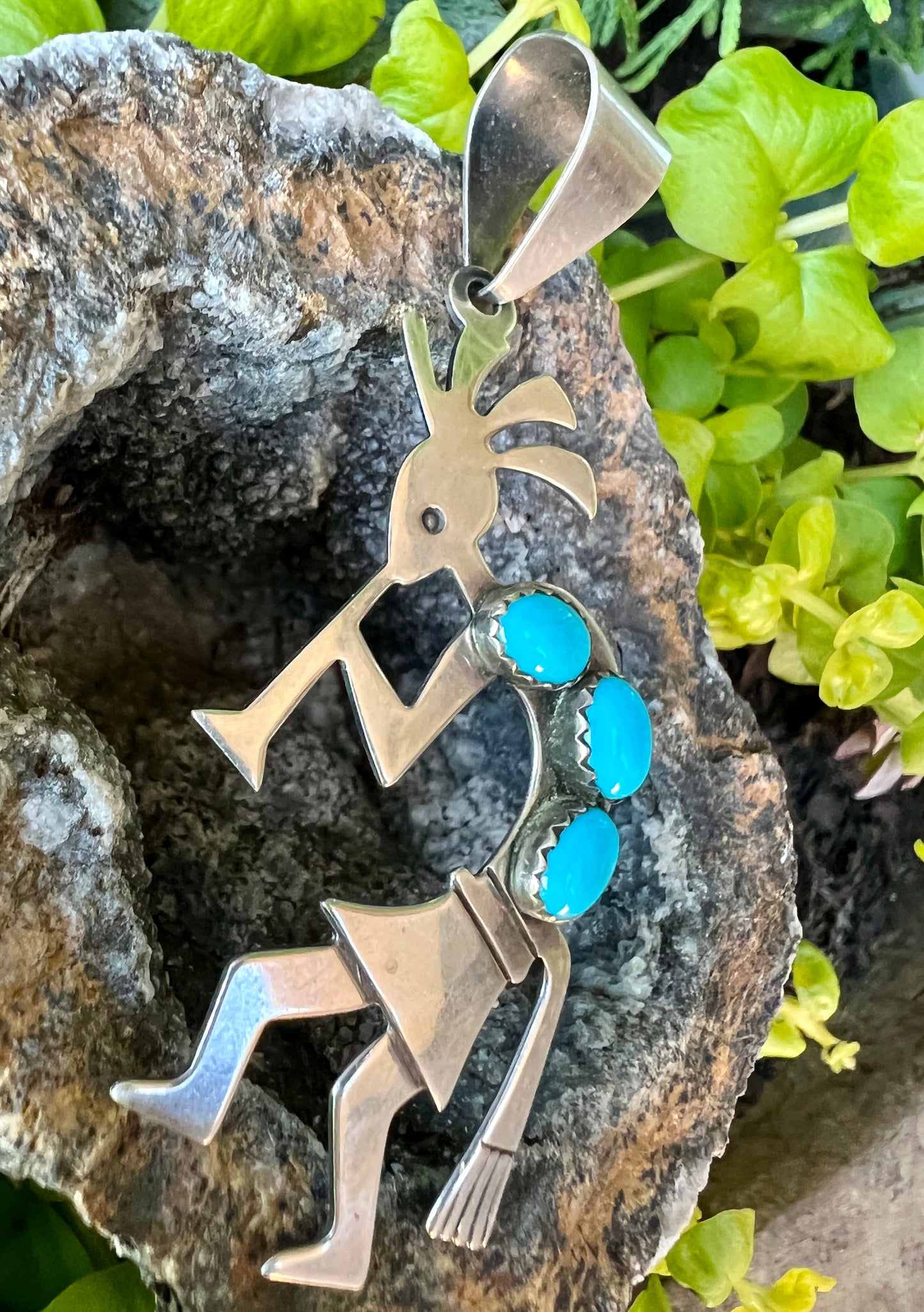 Navajo Handmade by Ella Peter. Sterling Silver & Sleeping Beauty Turquoise 3-stone Pendant