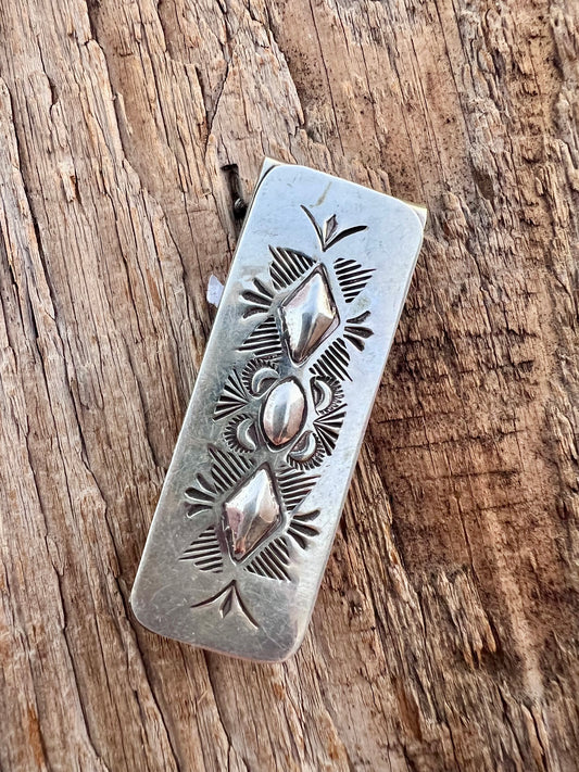 Native American Navajo Handmade by Bertha Begay Sterling Money-clip 2”x 3/4”