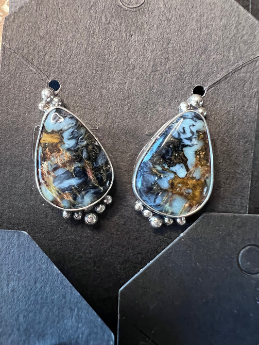 Native Navajo Handmade Sterling & New Lander Variscite Post Earrings 1”