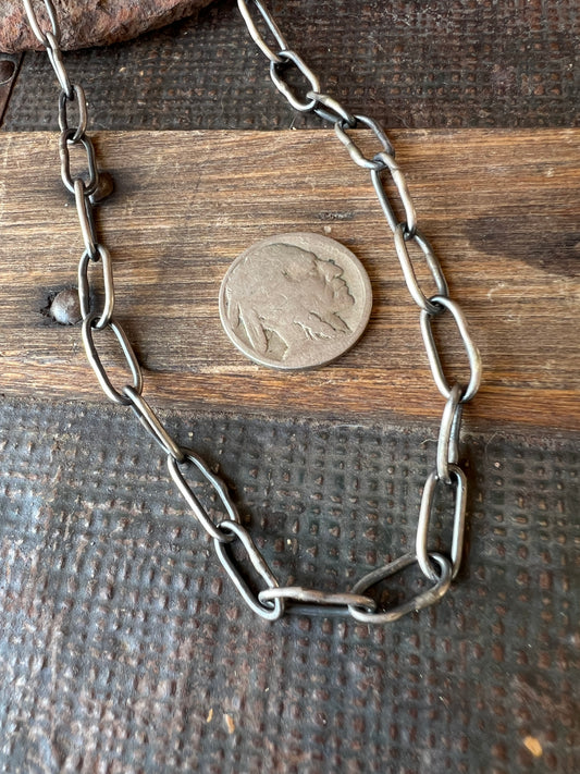 Navajo Handmade Sterling Heavy Paperclip Chain Necklace 24”