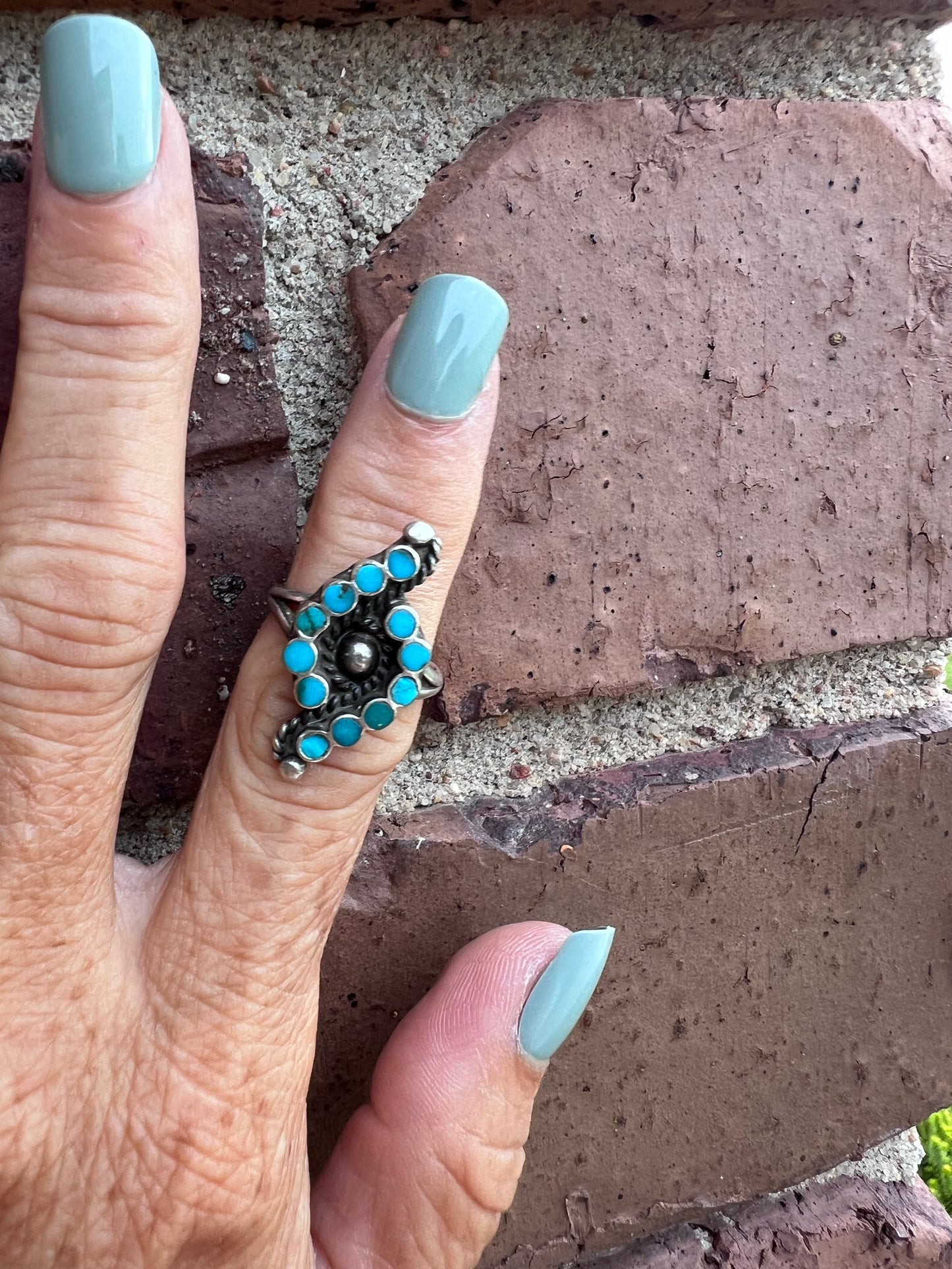 Vintage Handmade Sterling & Turquoise Ring Sz 6.5