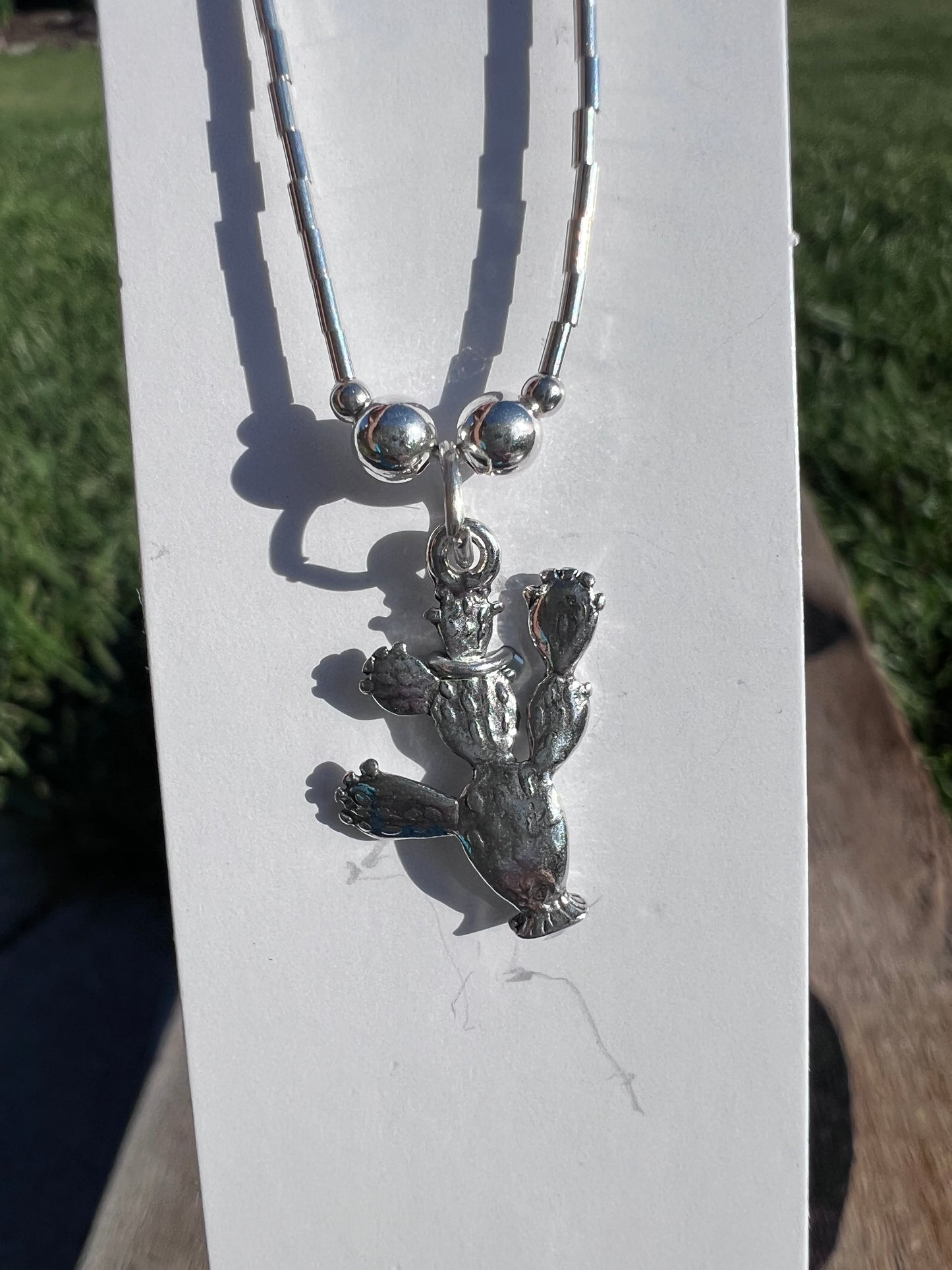 Sterling Liquid Silver Cactus Necklace 16” & Post Earrings 1/2” Set