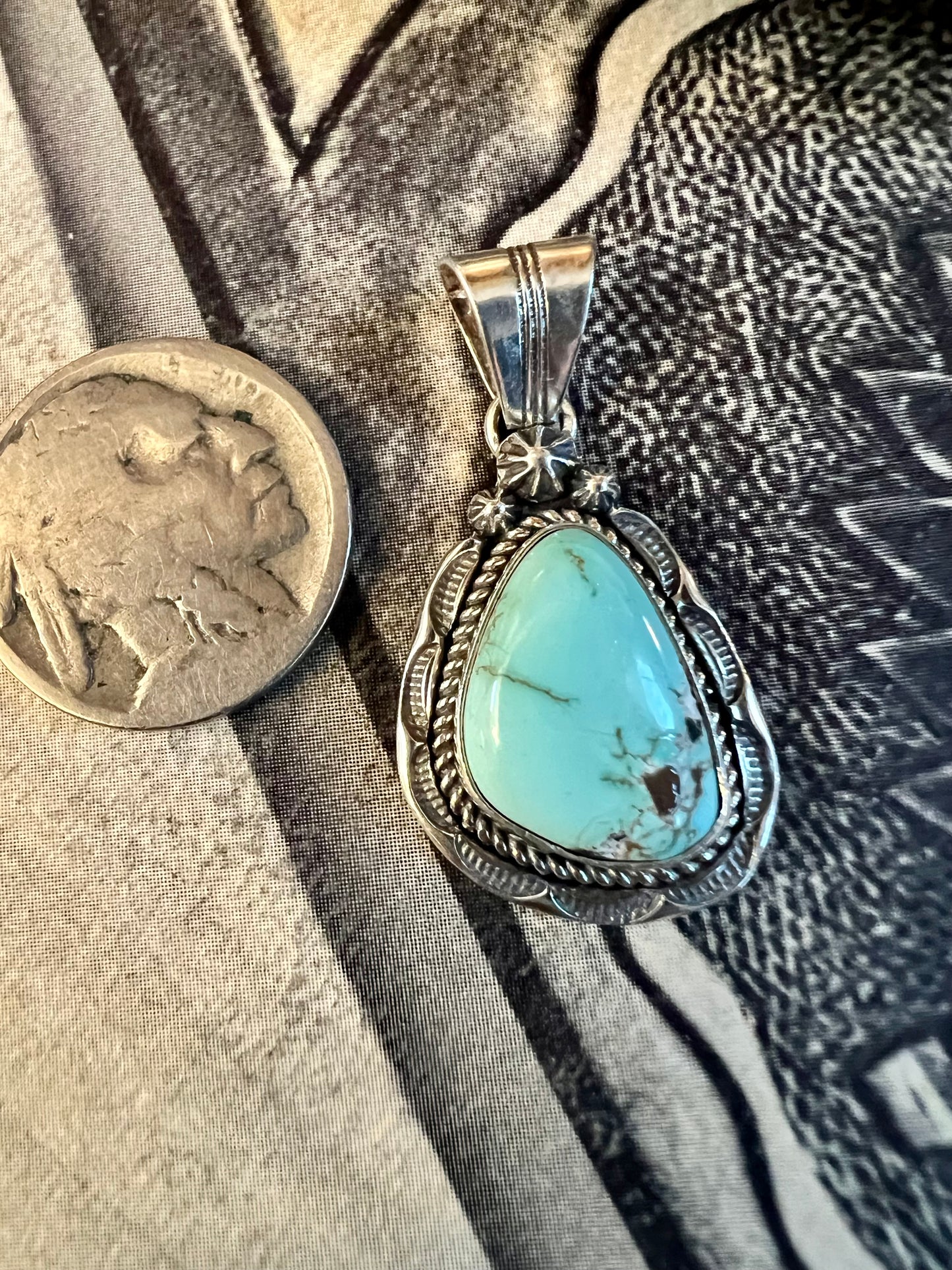 Carico Lake Turquoise & Sterling Navajo Handmade Pendant