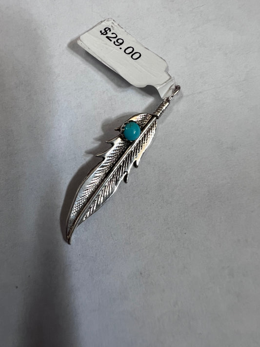 Southwest Handmade Ster& Turquoise Pendant 1.6”