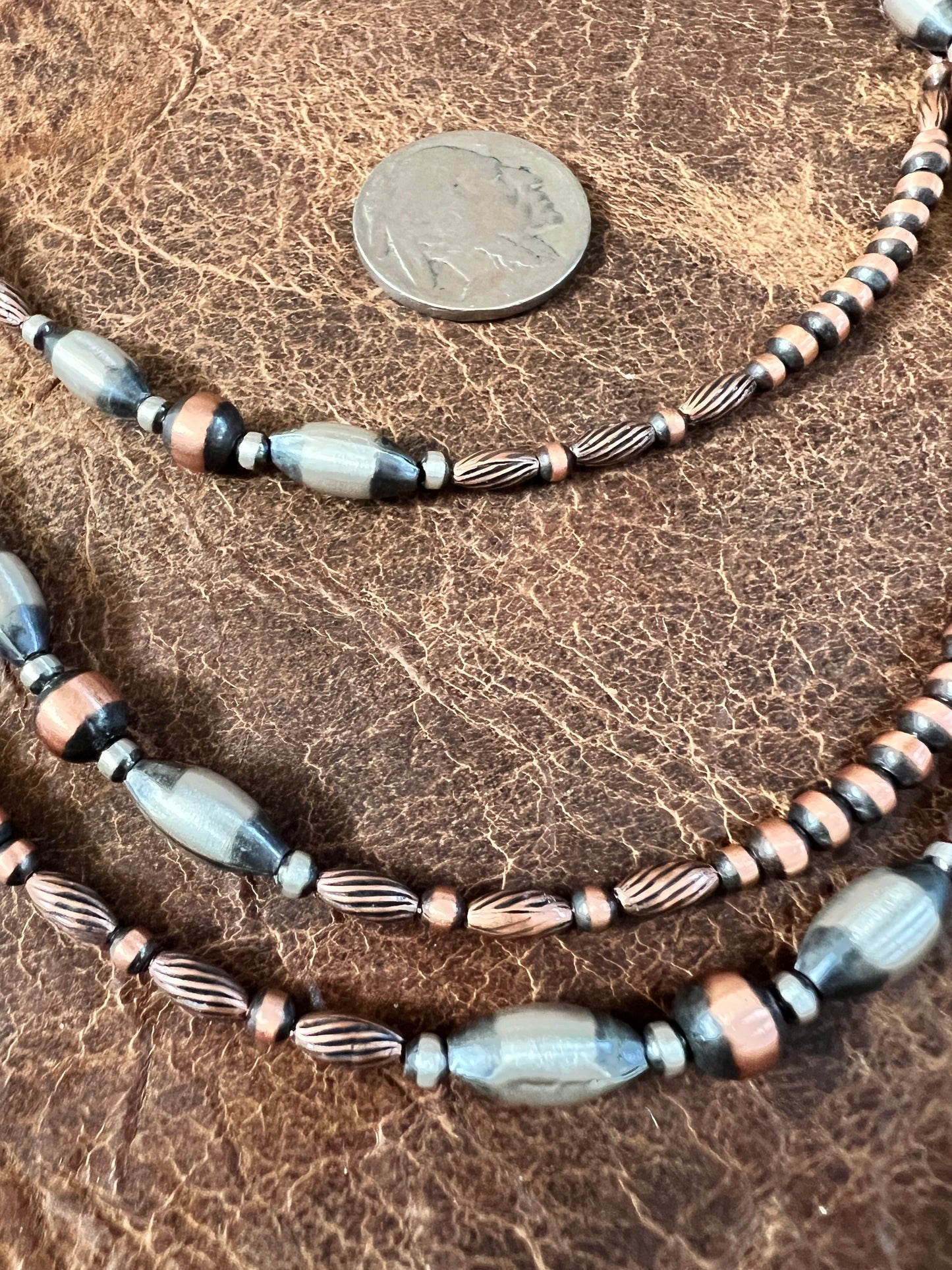 Copper & Sterling Silver 4-6mm Bead Necklace 48”