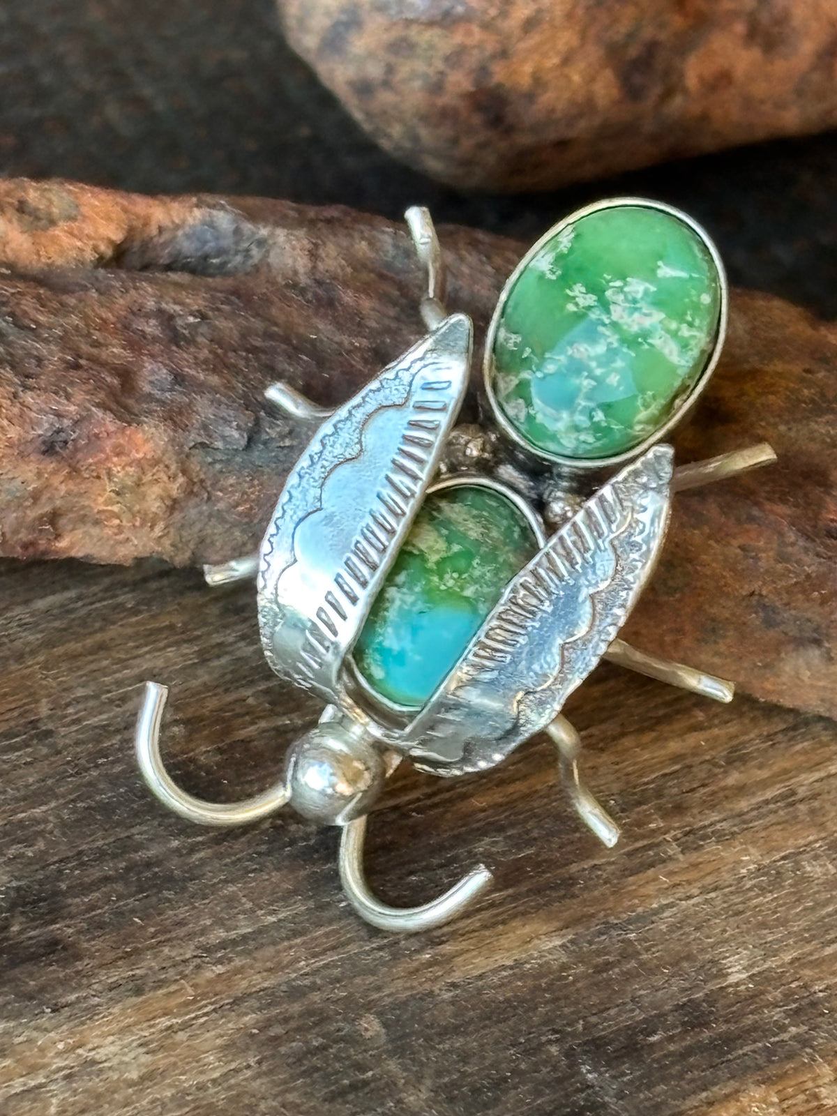 Native Handmade Sonoran Gold Turquoise & Sterling Silver Bug Pin/Brooch