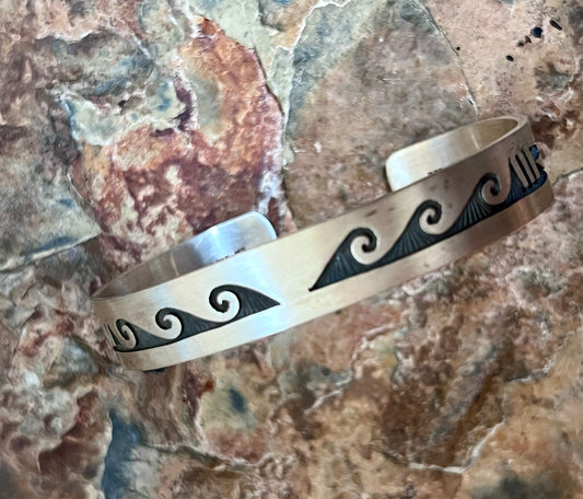Southwest Handmade Sterling Engraved Hopi Design Courtesy Cuff Sz 7.8”