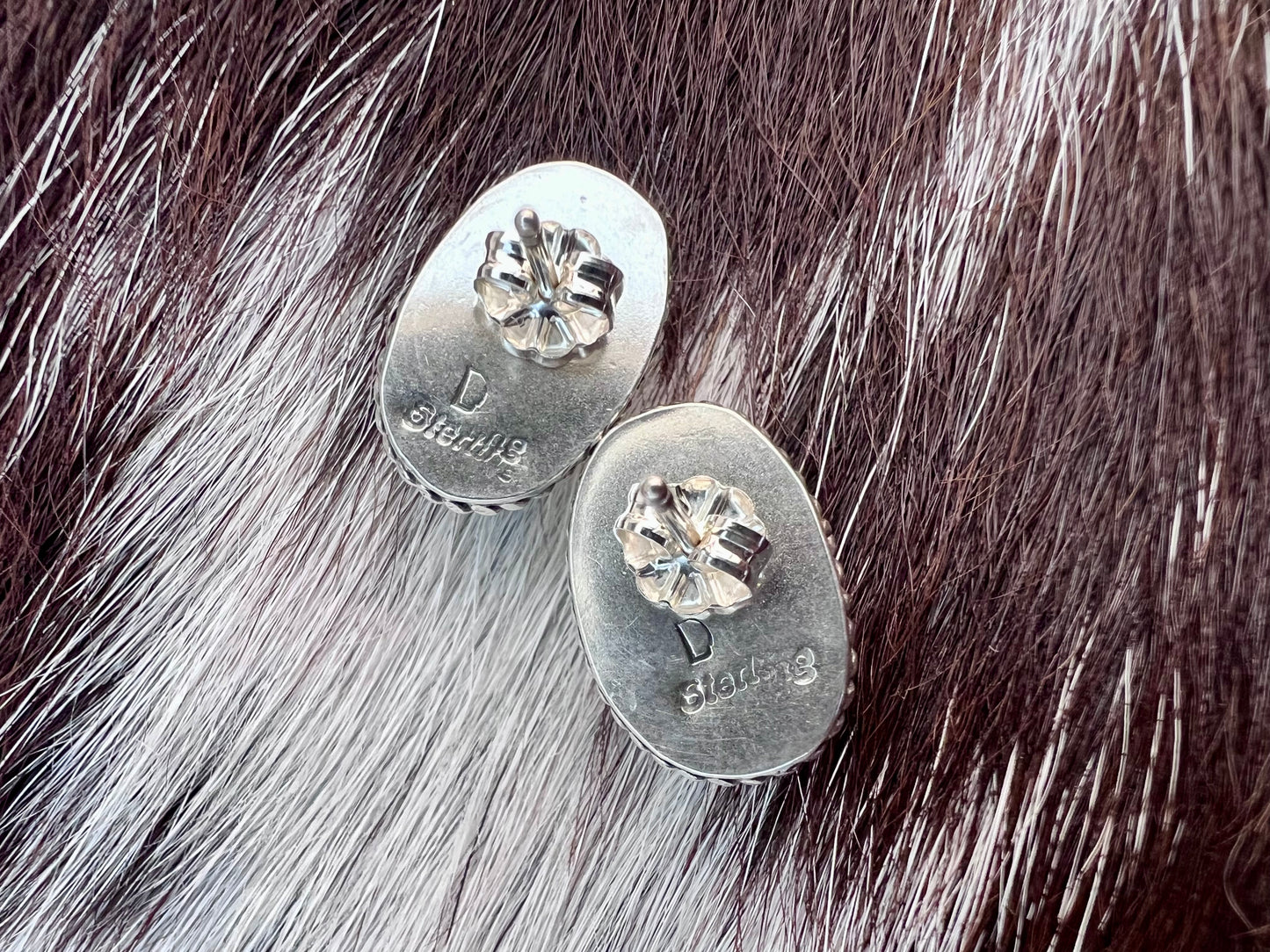 Native American Handmade Sterling & New Lander Variscite Post Earrings .6”x.4”