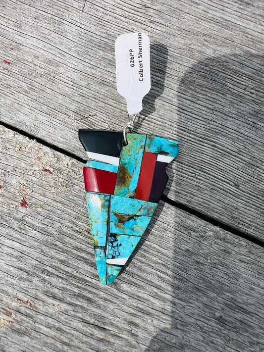 Santo Domingo Handmade by Colbert Sherman Inlay Arrowhead Pendant