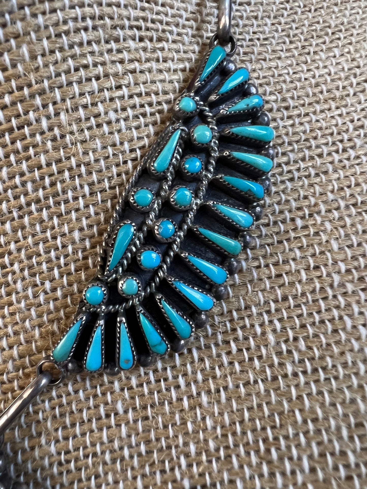 Vintage Zuni Handmade by Vernon Wallace. Turquoise Petit Point Cluster Necklace & Earring Set