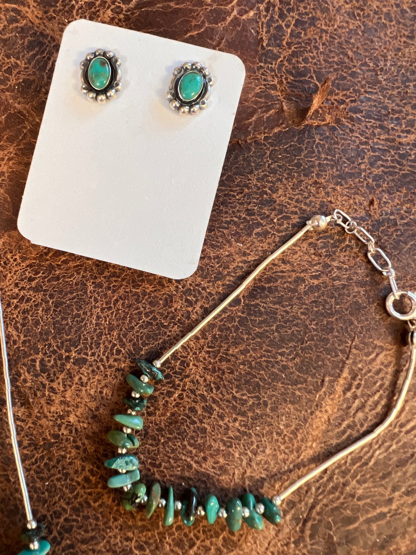 Sterling Liquid Silver & Tyrone Turquoise Necklace, Bracelet & Earring Set