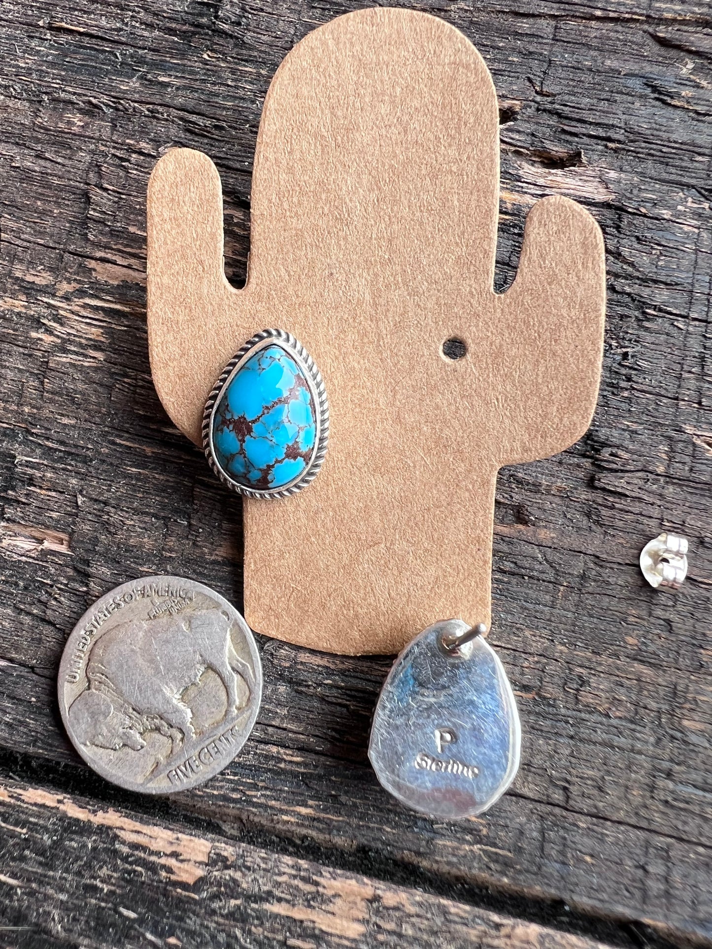 Navajo Handmade Sterling & Prince Turquoise Post Earrings 3/4”