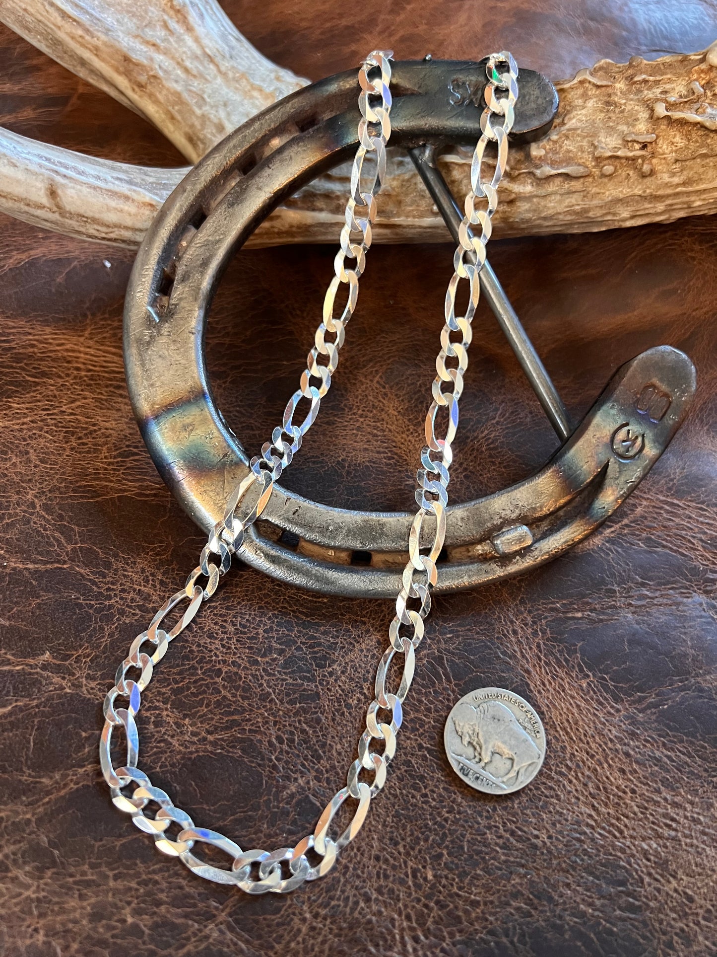 Sterling Silver Italian Figaro Chain Necklace 20” 8mm