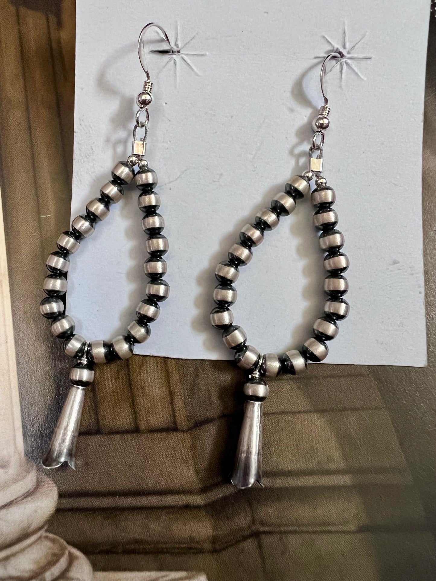 Sterling Silver 4mm Pearl Blossom Dangle Earrings 3”