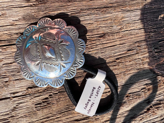 Navajo Handmade by Bertha Begay Sterling Scalloped Concho 1.5” Hair Tie