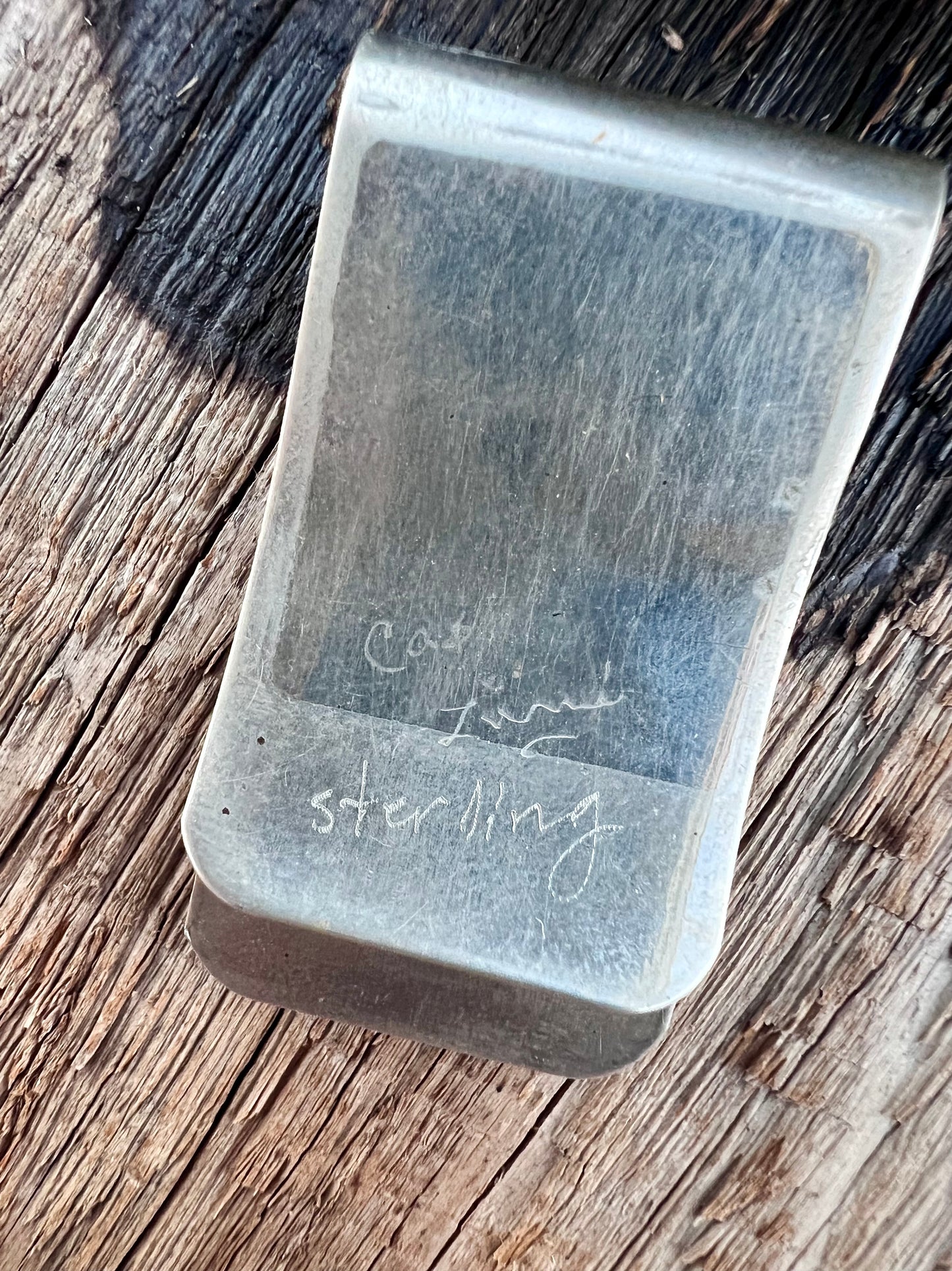 Vintage Native American Zuni Handmade Sterling, Turquoise, Red Coral, Jet & Mother-of-Pearl Inlaid Money-clip 2” x 1”