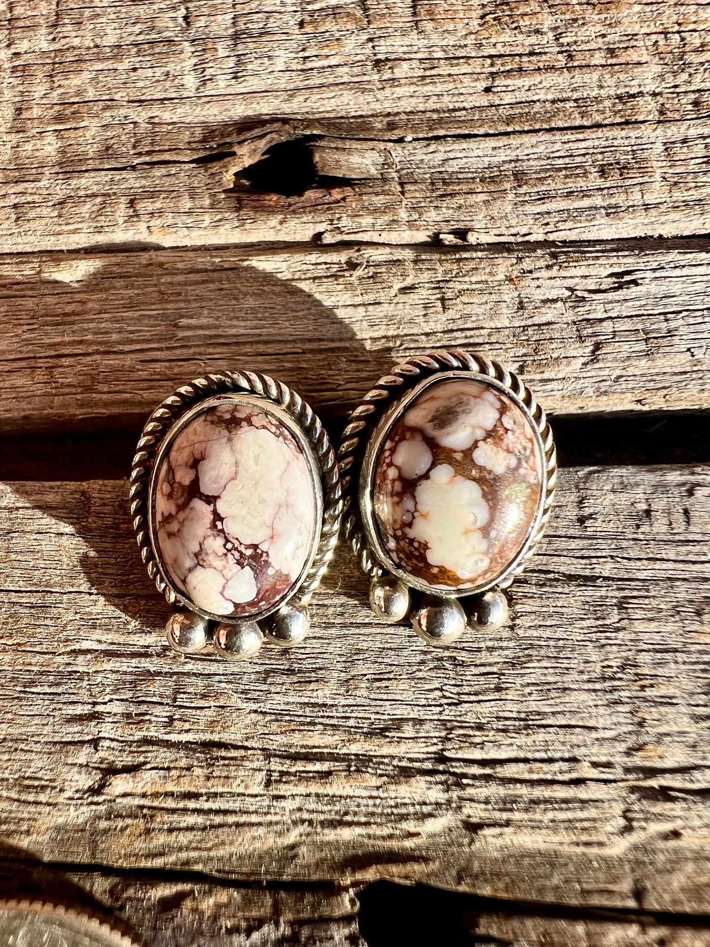 Wild Horse Magnesite & Sterling Silver Post Earrings- Navajo Handmade by Lee Sandoval