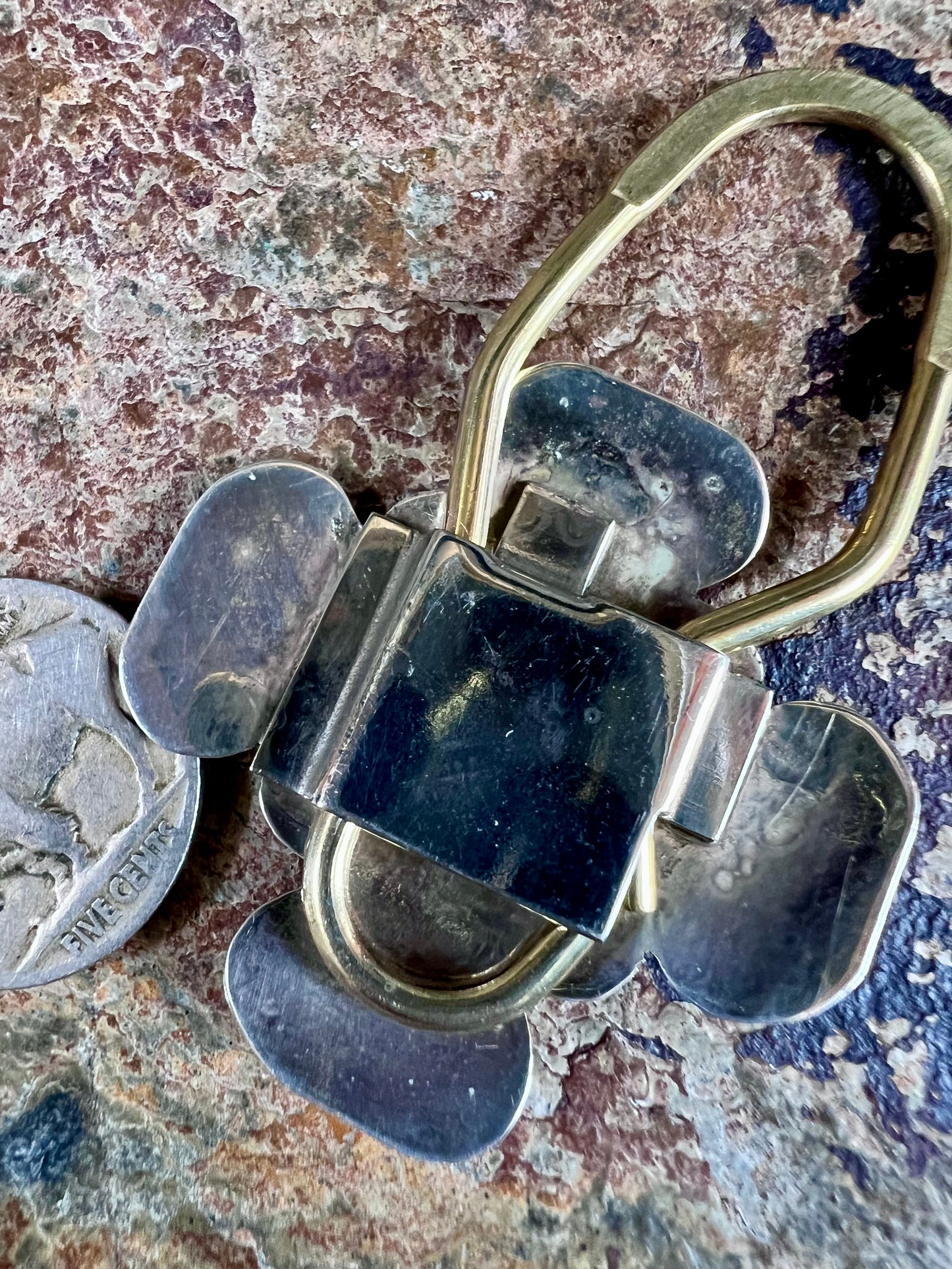 Native American Handmade by Bertha Begay- Sterling Cross Concho Keychain 2 3/8” x 1.5”