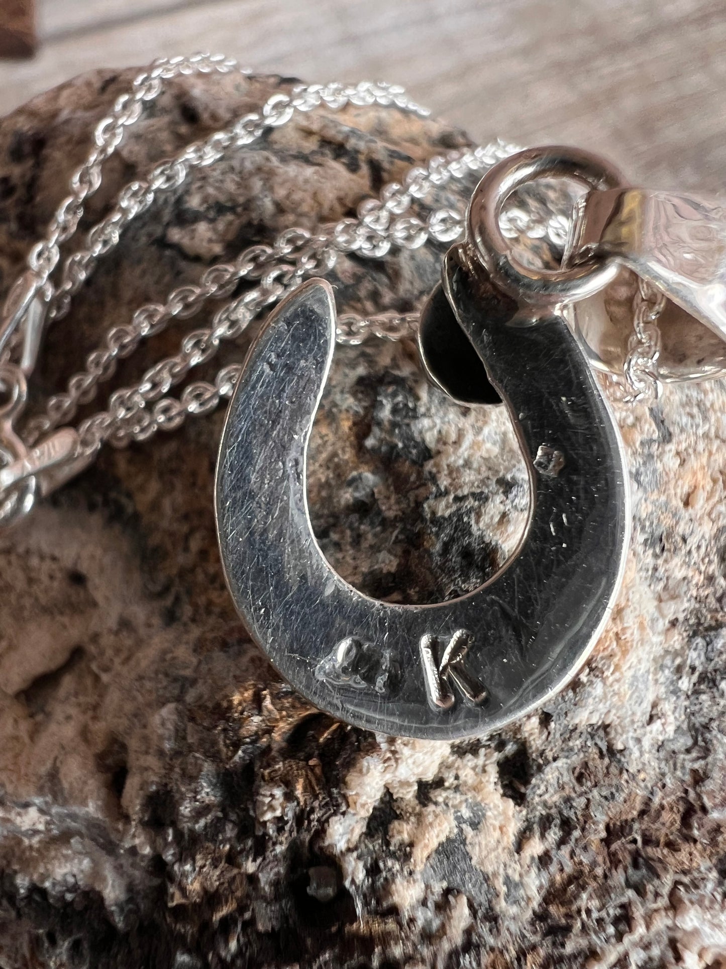 Handmade Orange Spiny Oyster Horse Shoe Pendant on a Sterling Rolo Chain Necklace 18”