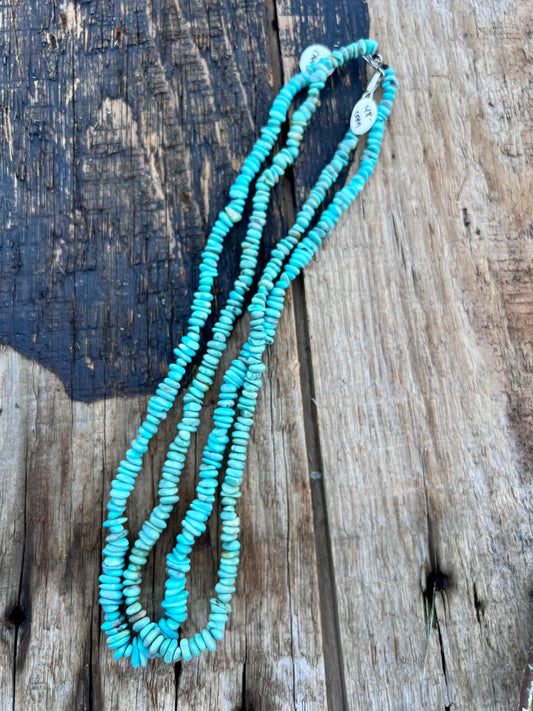 2 Single-Strand 19” Campitos Turquoise Necklaces w/ Sterling Clasp