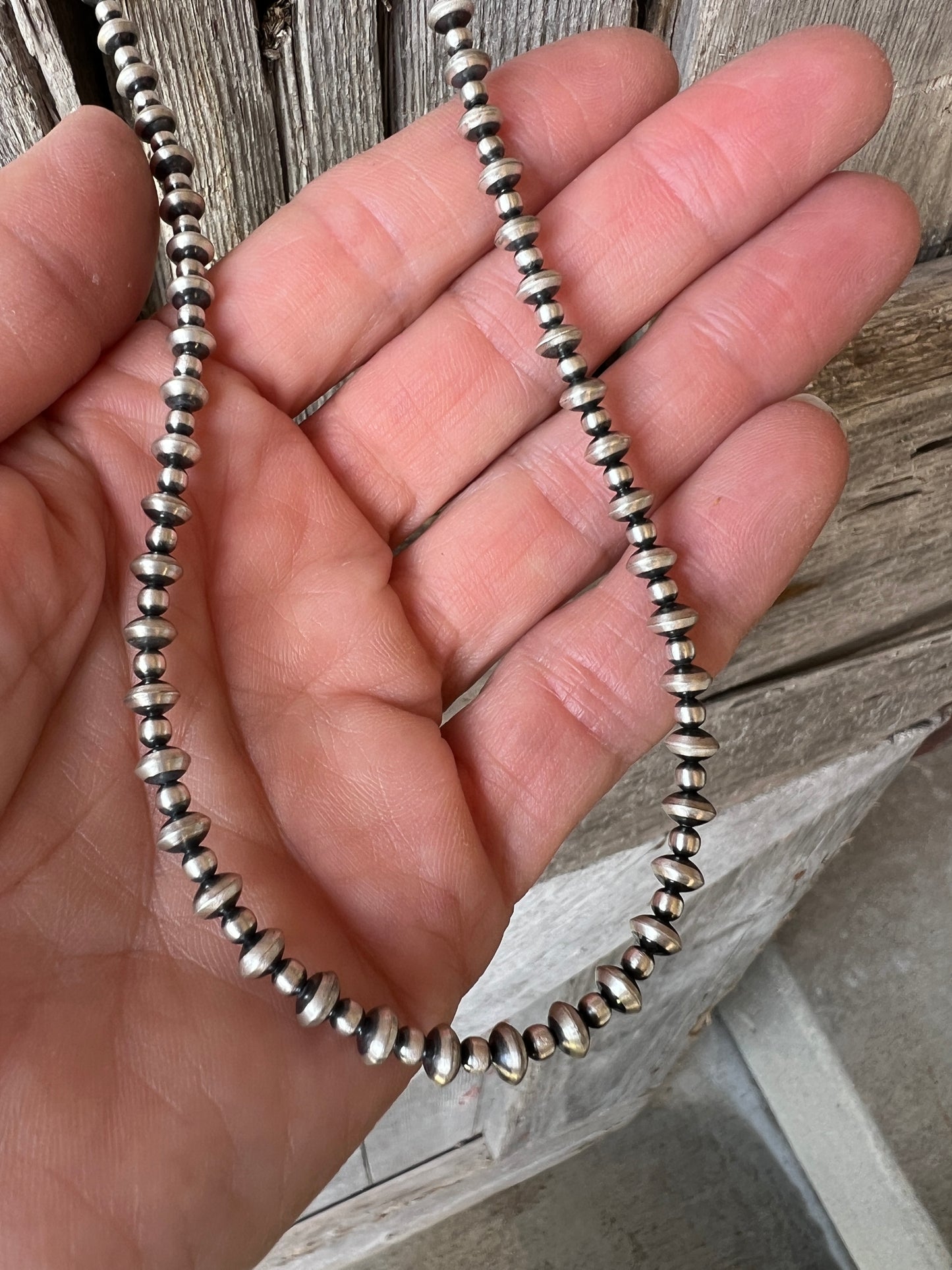 Sterling Silver Saucer & Round Bead Necklace 14”-16”