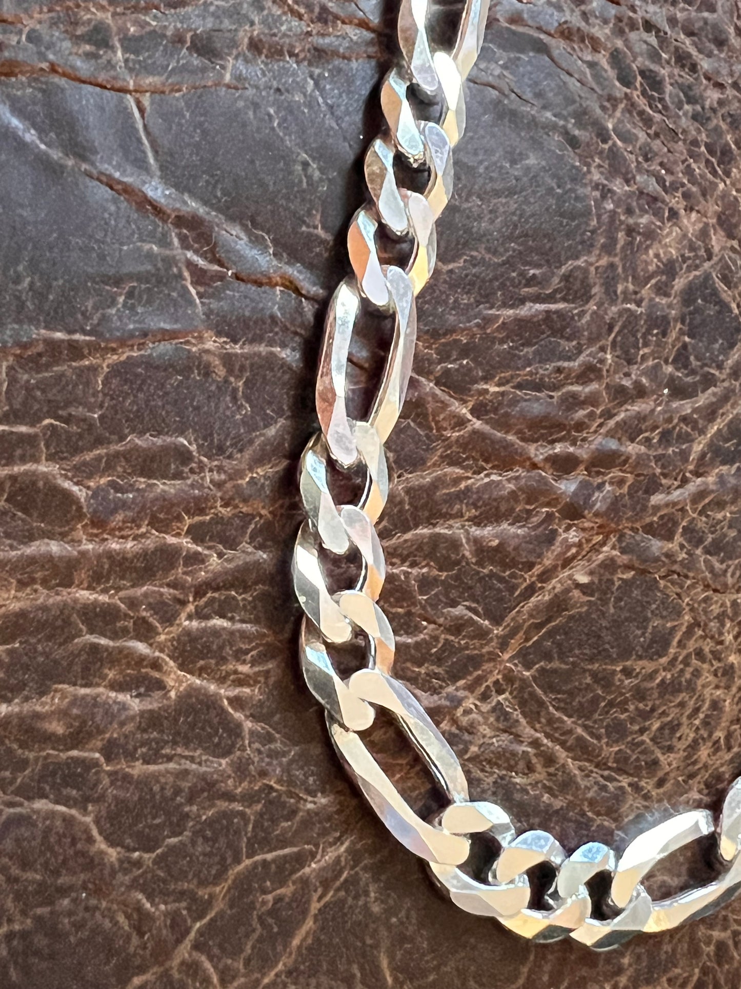 Sterling Silver Italian Figaro Chain Necklace 20” 8mm