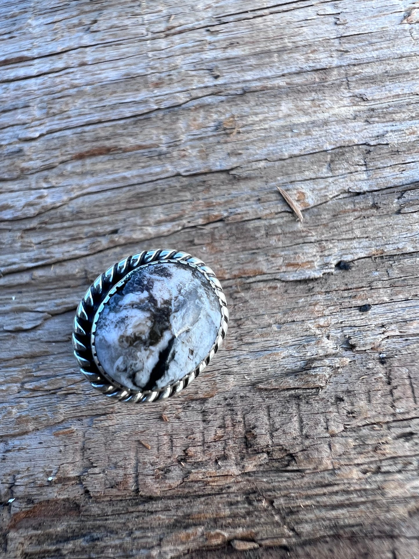 Handmade Sterling & White Buffalo Hair Button 5/8”