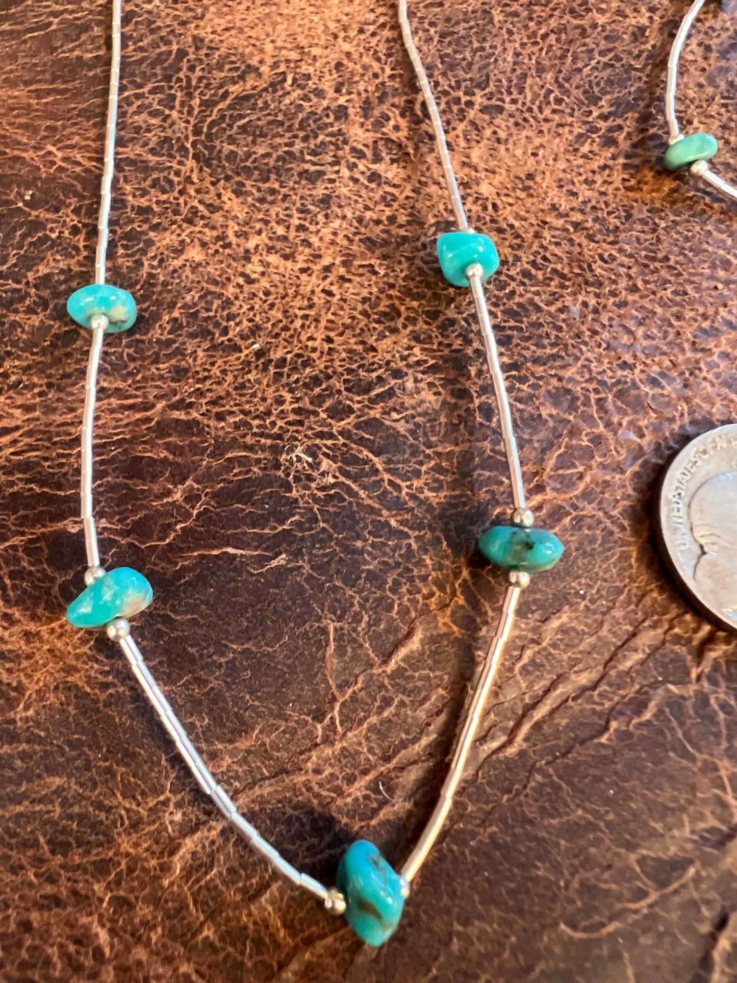 Southwest Sterling Liquid Silver & Tyrone Turquoise Necklace Nugget Necklace & Bracelet Set