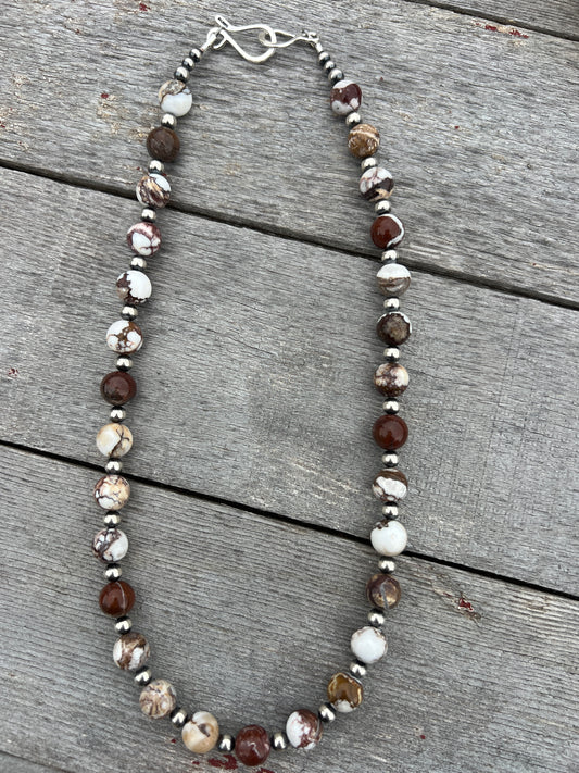 Wildhorse & Sterling Silver Bead Necklace 20”