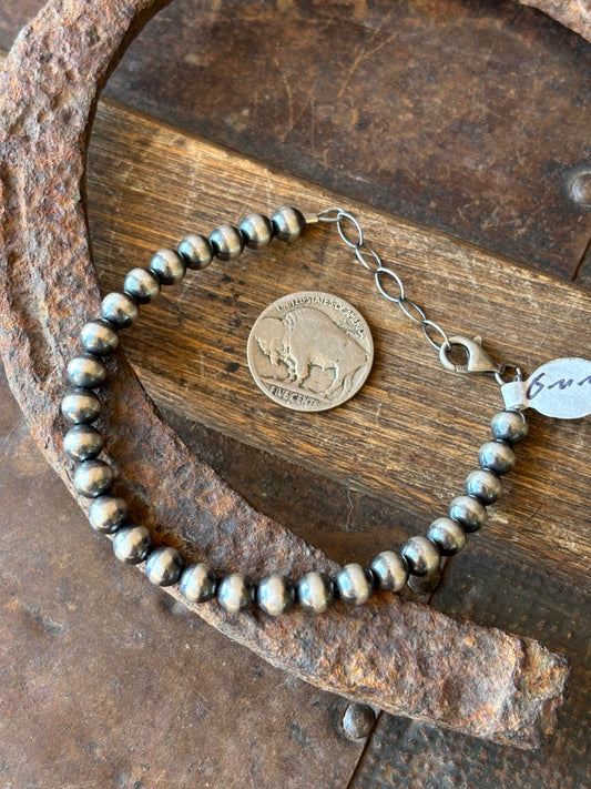 Sterling Silver 6mm Oxidized Bead Bracelet 7-8”