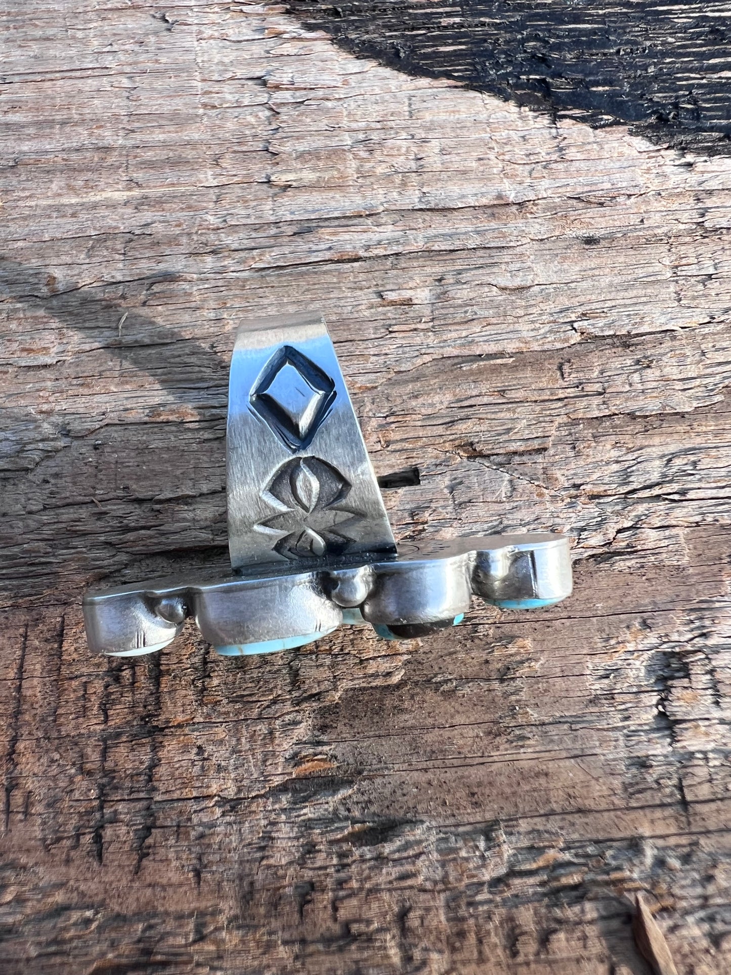 Navajo Handmade by Jackson Hoskie- RARE Dry Creek Turquoise 6-stone Ring Sz 7.75