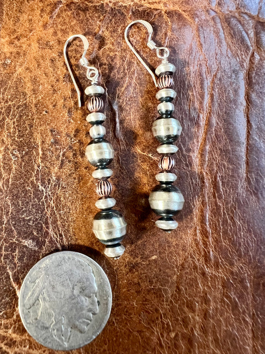Copper & Sterling Bead Dangle Earrings 2 1/4”