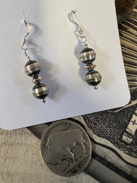 Sterling Silver 7mm Bead Dangle Earrings 1.3” long