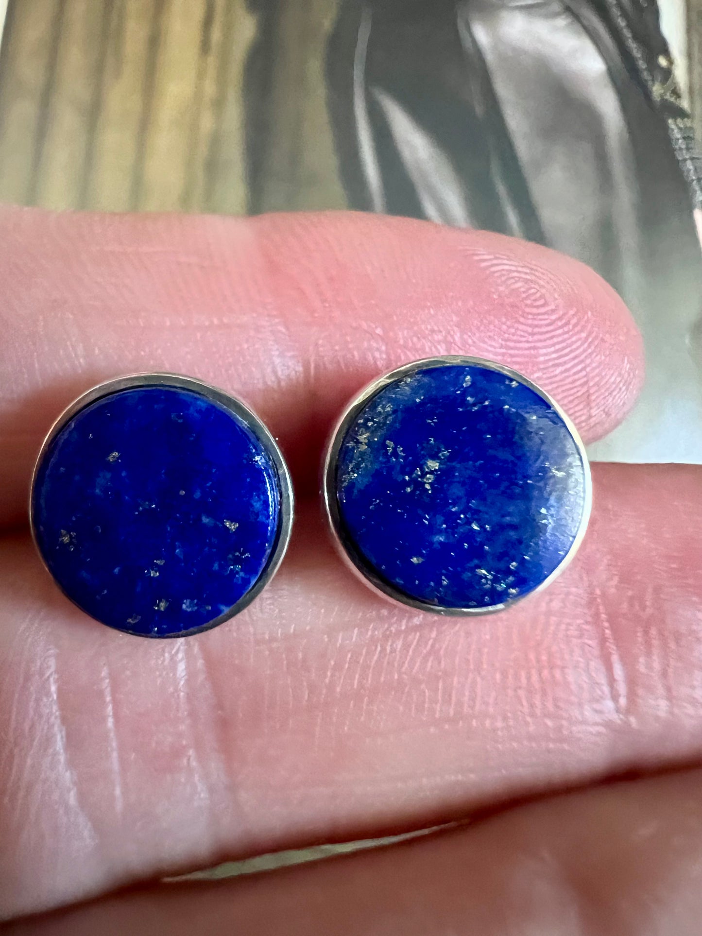 Lapis & Sterling Round Post Earrings 1/2”
