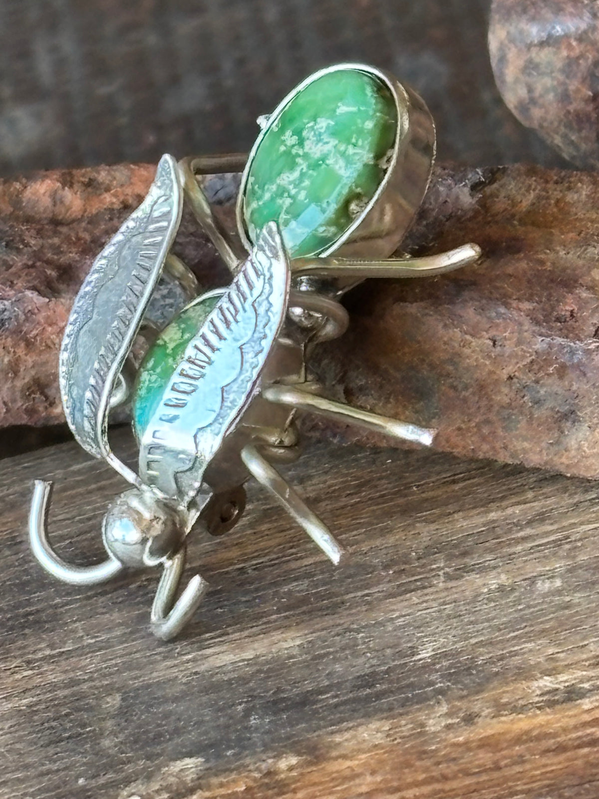 Native Handmade Sonoran Gold Turquoise & Sterling Silver Bug Pin/Brooch