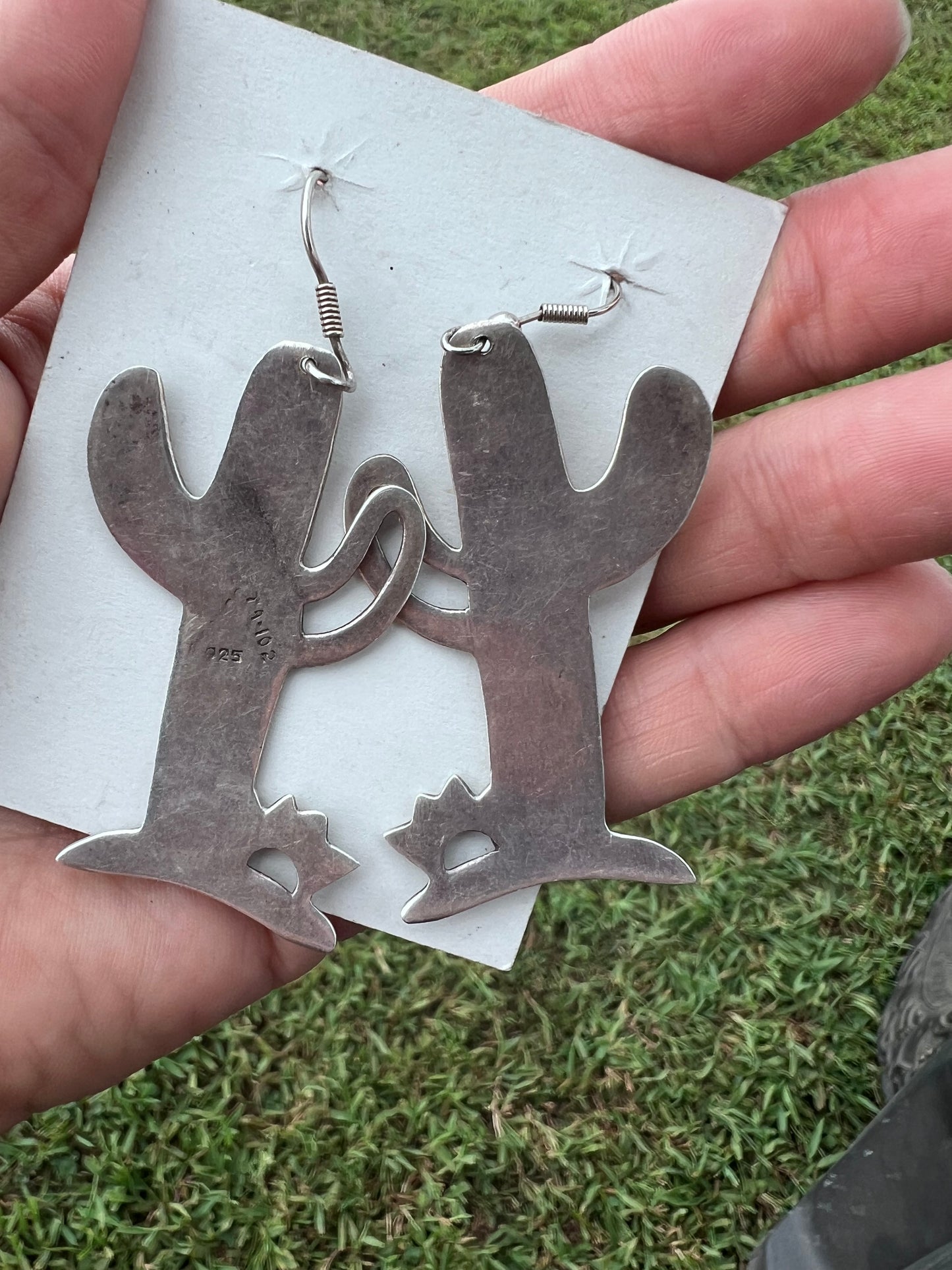 Vintage Mexico Handmade Sterling Cactus Dangle Earrings