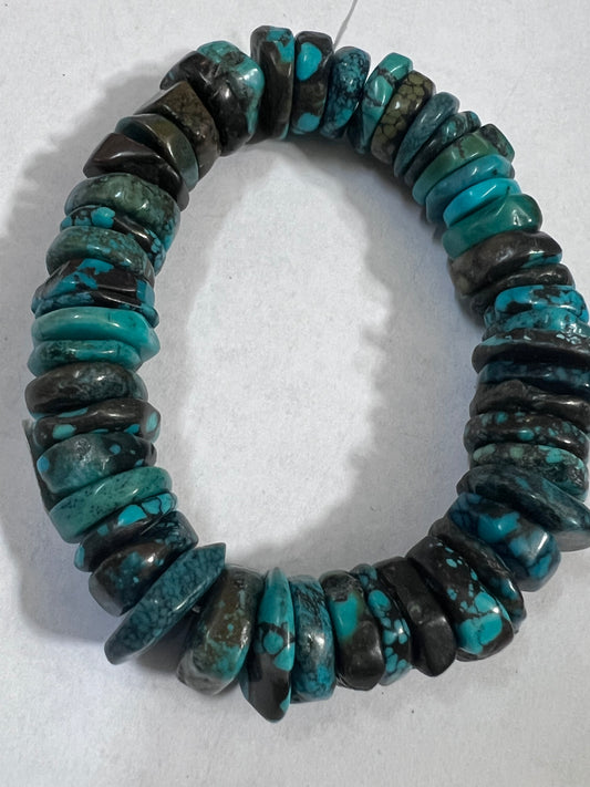 Southwest Handmade Chunky Hubei Turquoise Bead 15mm Stretch Bracelet Sz 7”
