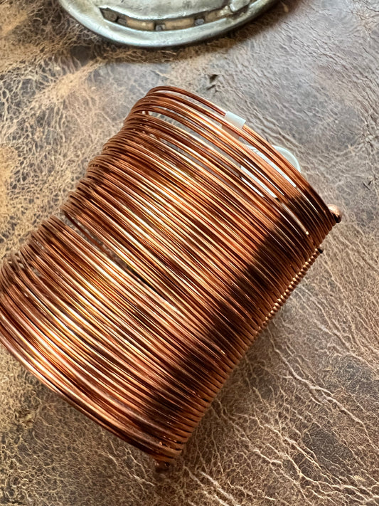 Long Copper Wire Cuff Bracelet 2.5” wide Sz 6 6/8”