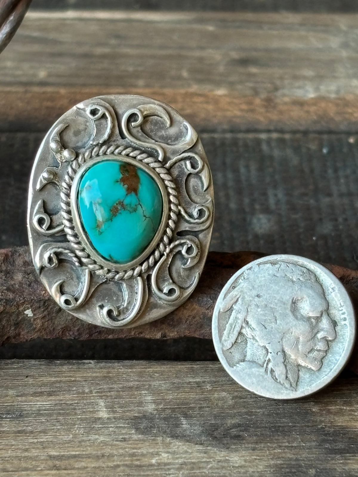Handmade by Alena Zena - Royston Turquoise & Sterling Silver Ring Sz 9
