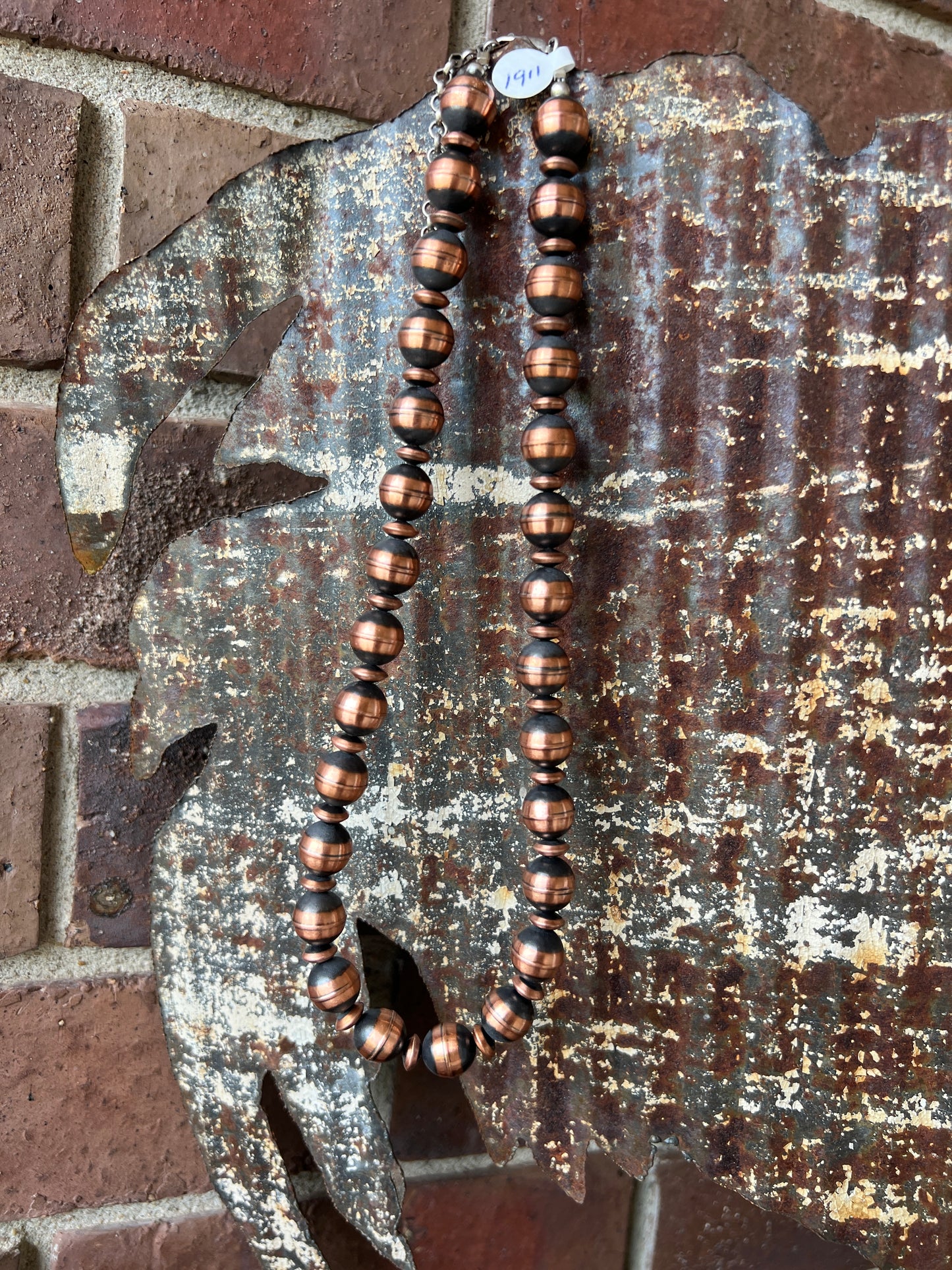Genuine Copper Bead(12mm & 8mm) Necklace w/Sterling Silver 19”-21”
