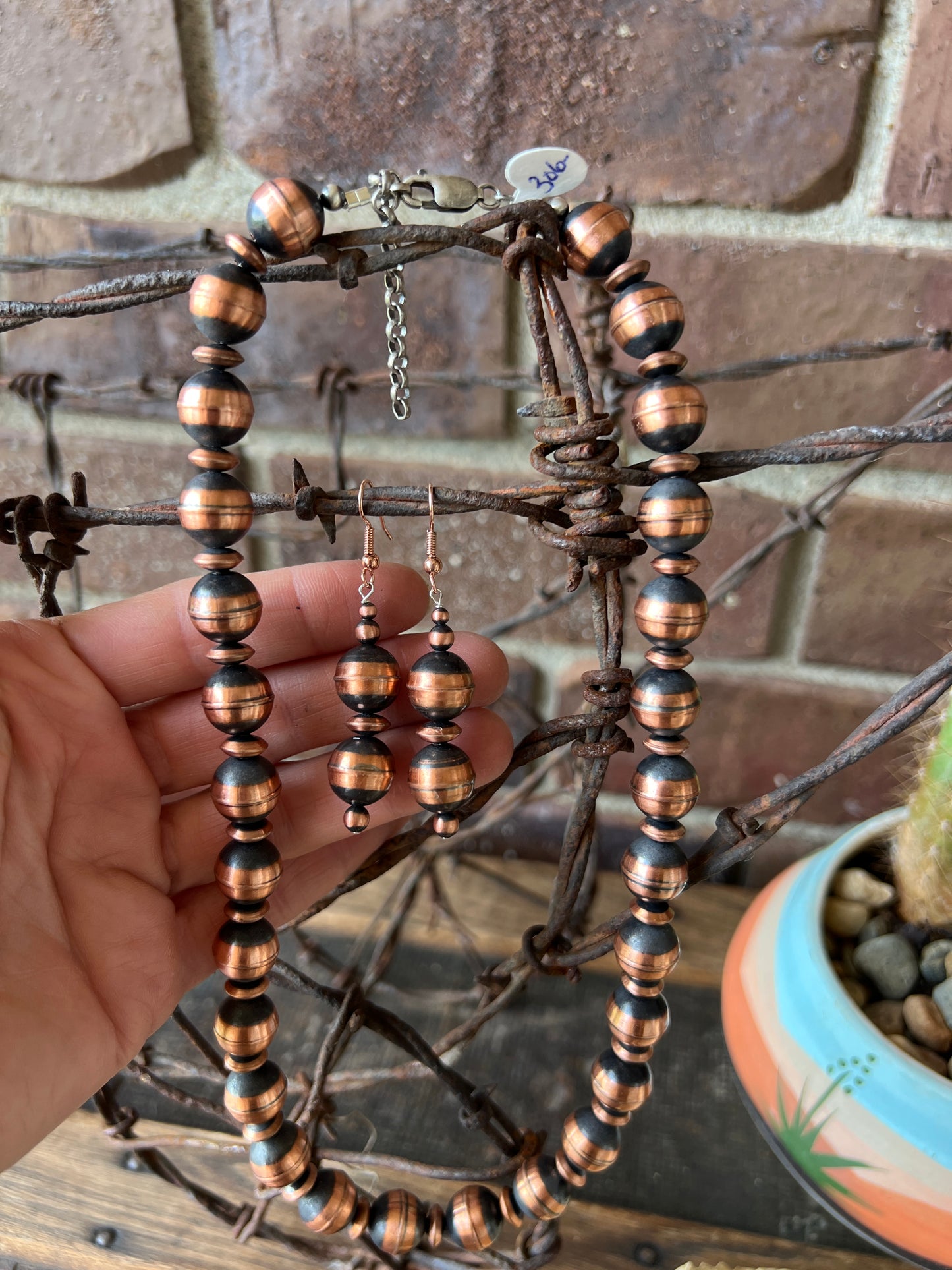 Genuine Copper Bead(12mm & 8mm) Necklace w/Sterling Silver 19”-21”
