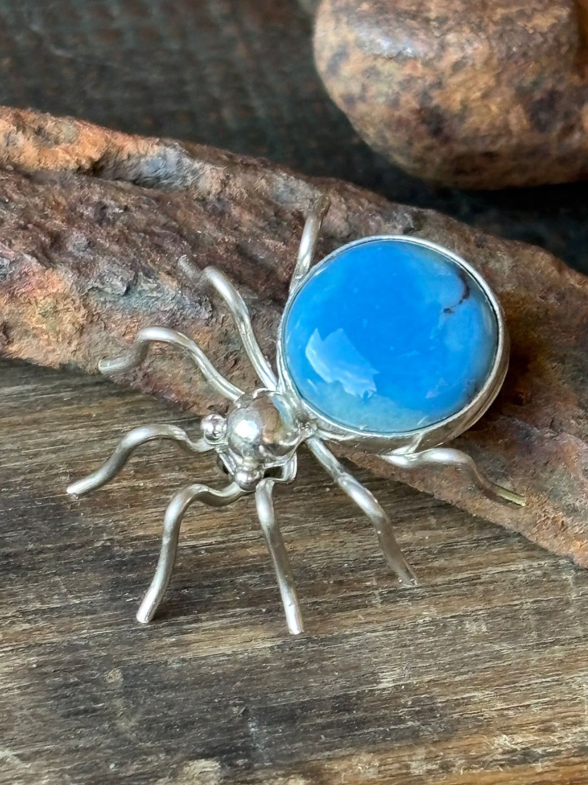 Native Handmade Golden Hills Turquoise & Sterling Silver Spider Pin/Brooch