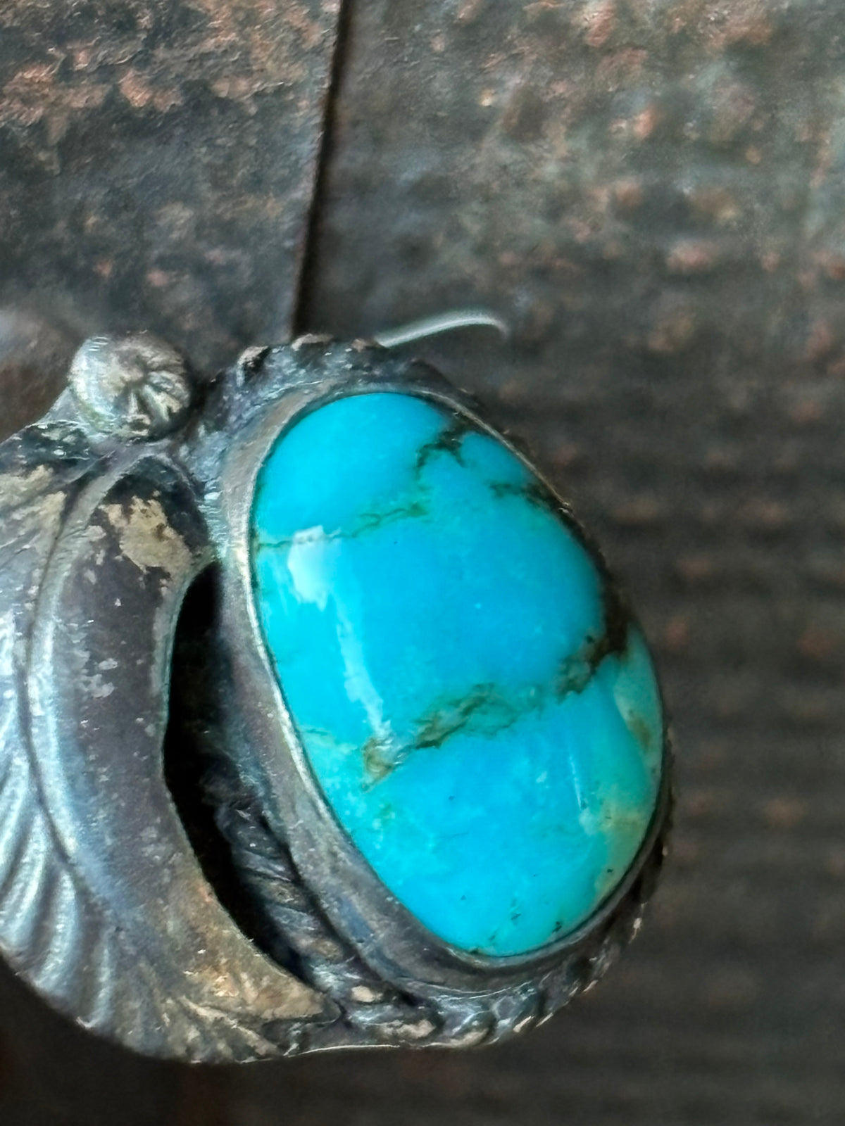 Vintage Vibrant Blue Turquoise & Sterling Silver Native Handmade Ring Sz 6 1/4