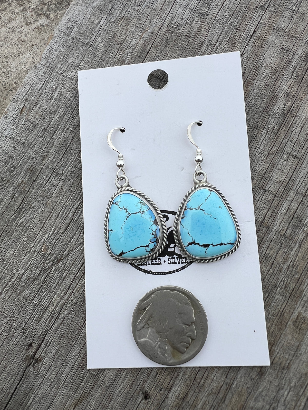 Navajo Handmade by Katherine Francisco. Sterling Silver & GoldenHills Turquoise Dangle Earrings 1 3/4” long