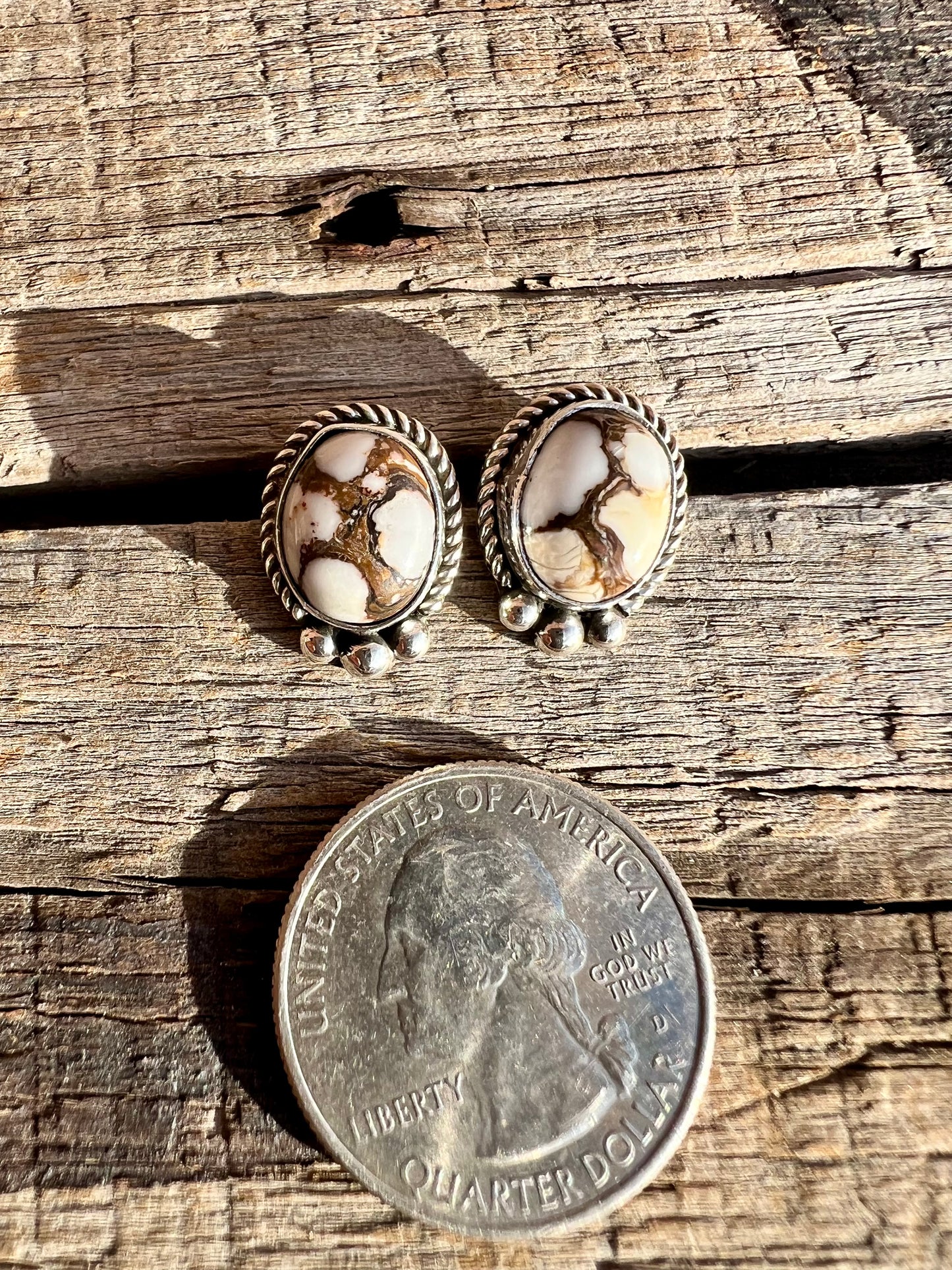 Wild Horse Magnesite & Sterling Silver Post Earrings- Navajo Handmade by Lee Sandoval