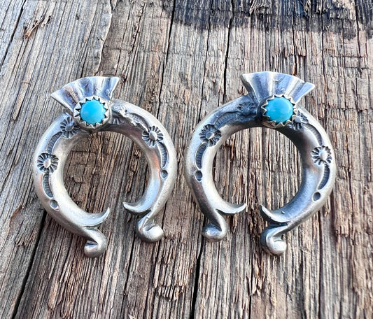 Native American Handmade by Adrienne Gordon. Sterling & Turquoise Naja Post Earrings 1”